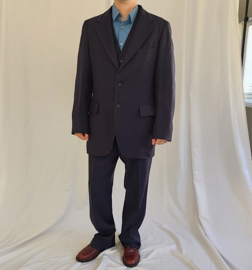 70s/80s Navy Blue Pinstripe Three Piece Suit