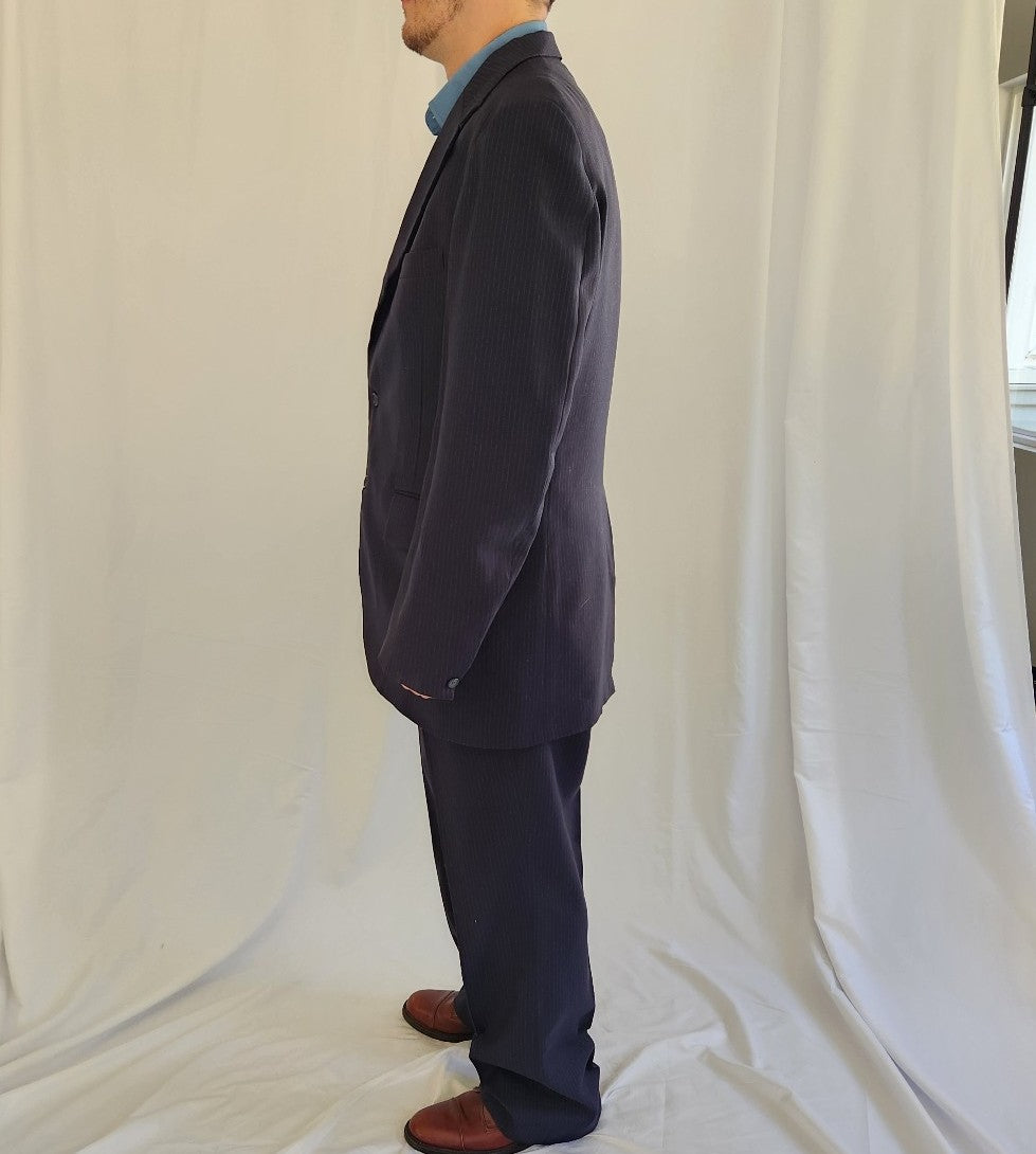 70s/80s Navy Blue Pinstripe Three Piece Suit