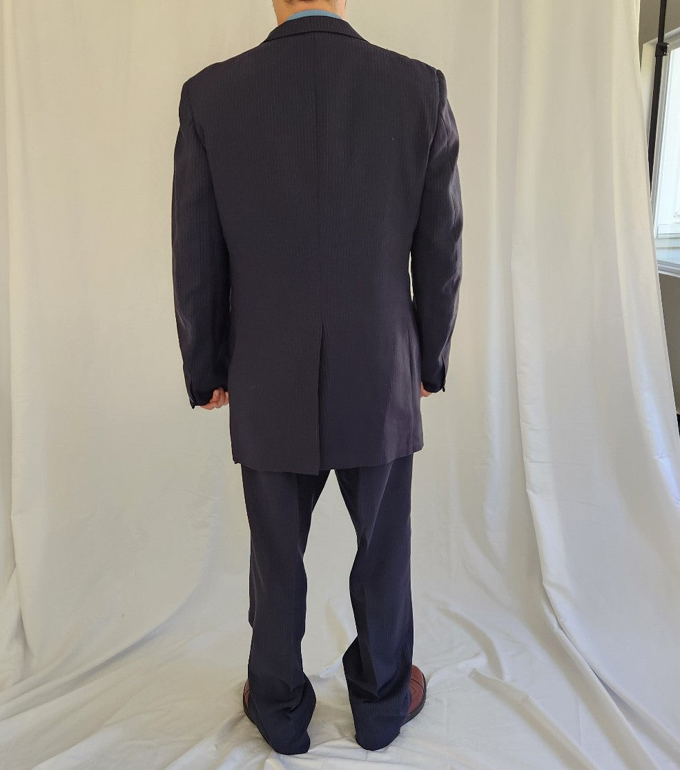 70s/80s Navy Blue Pinstripe Three Piece Suit