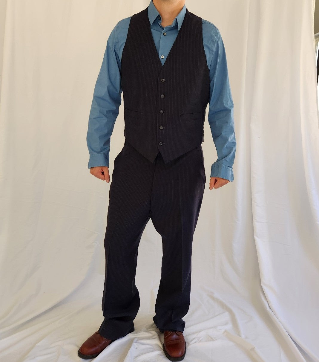 70s/80s Navy Blue Pinstripe Three Piece Suit