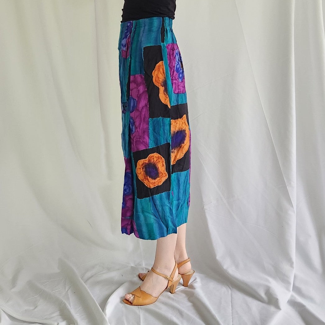 90s Teal and Purple Rayon Skirt
