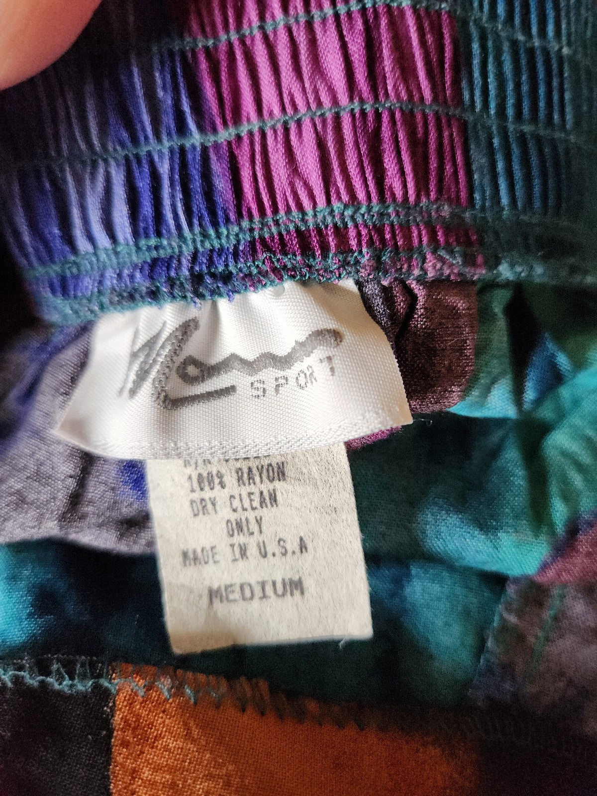 90s Teal and Purple Rayon Skirt
