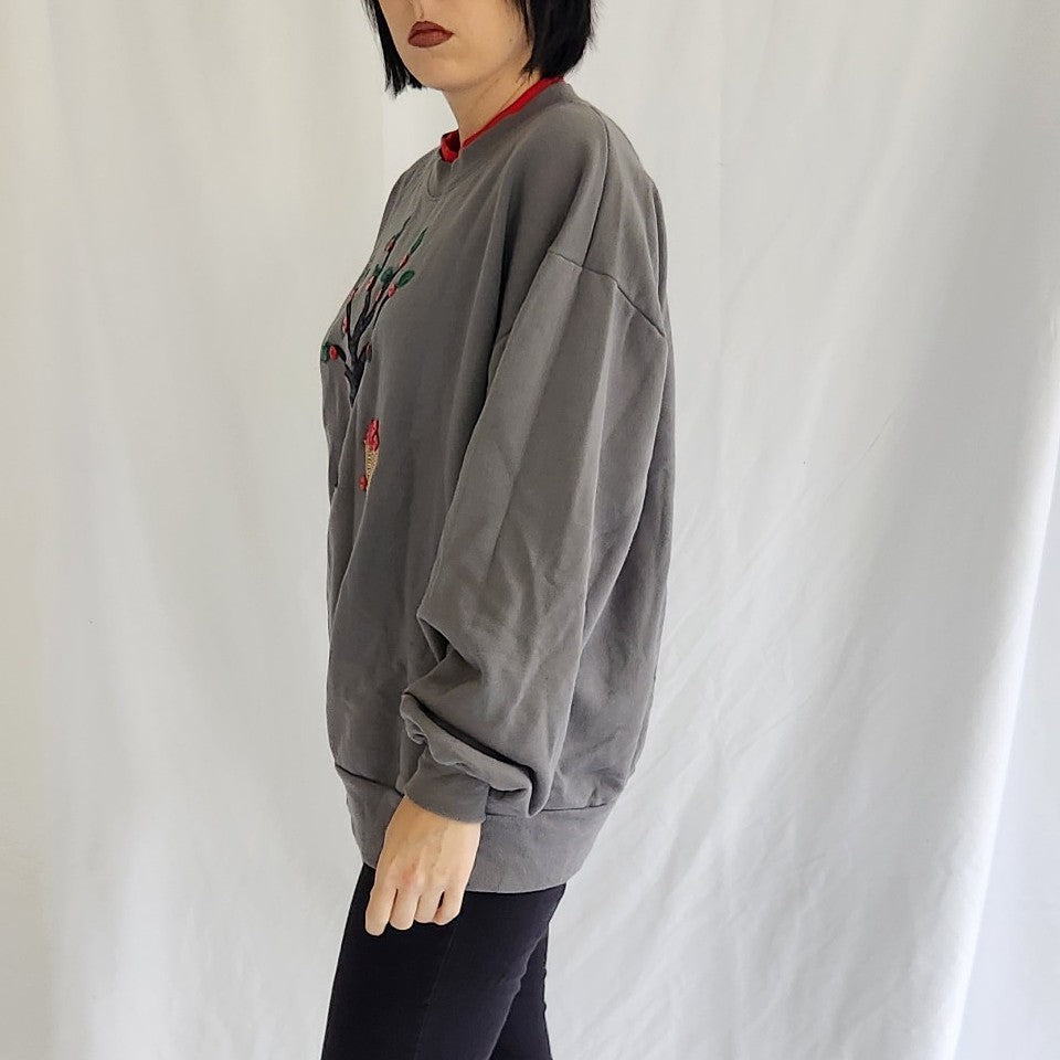 90s Gray Apple Tree Double Collar Sweatshirt