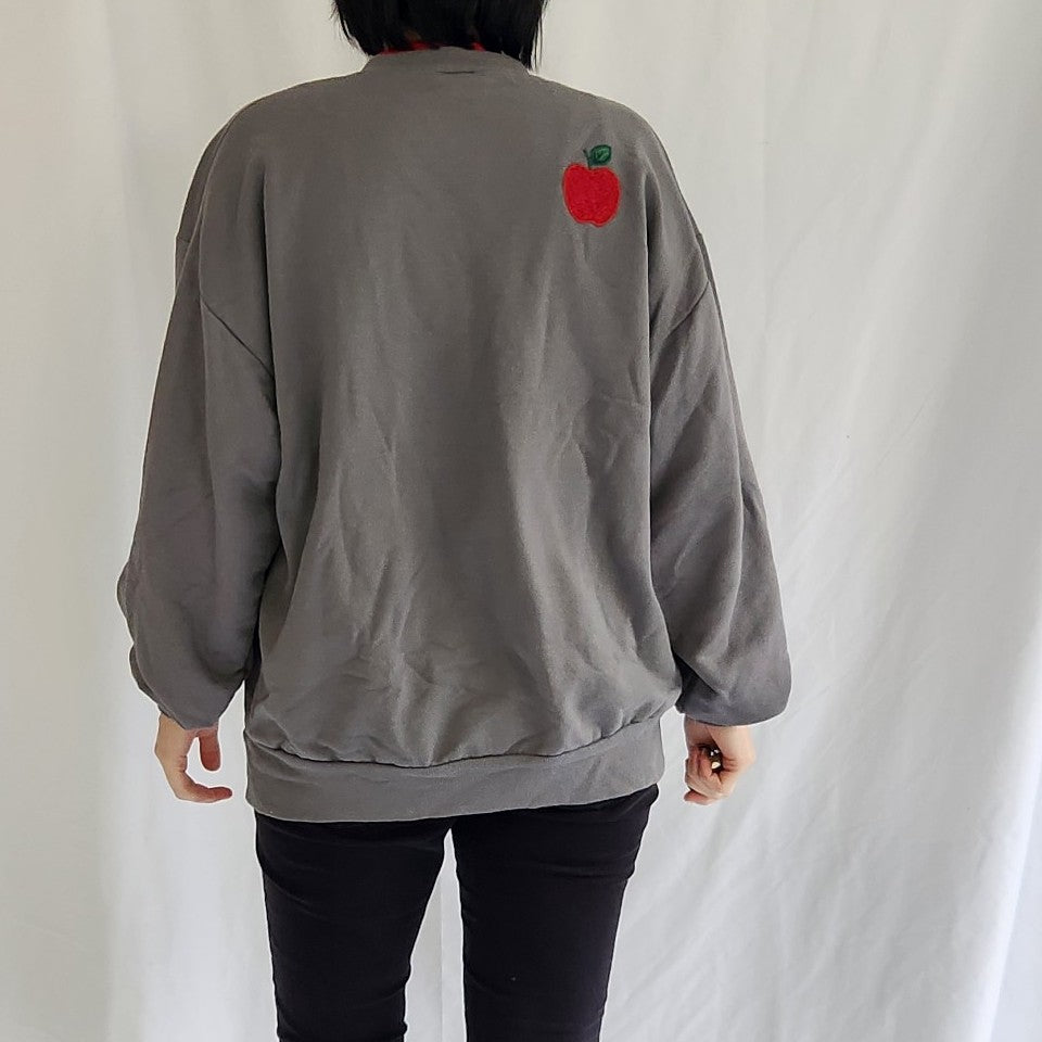 90s Gray Apple Tree Double Collar Sweatshirt