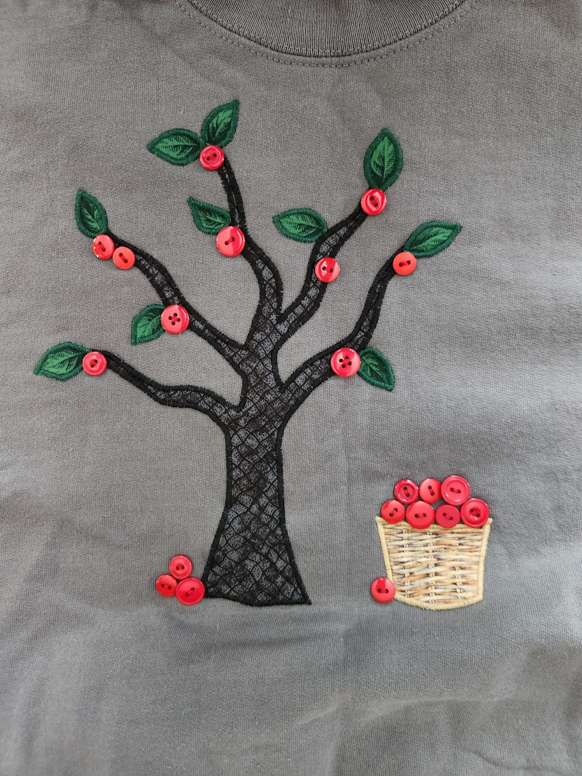 90s Gray Apple Tree Double Collar Sweatshirt