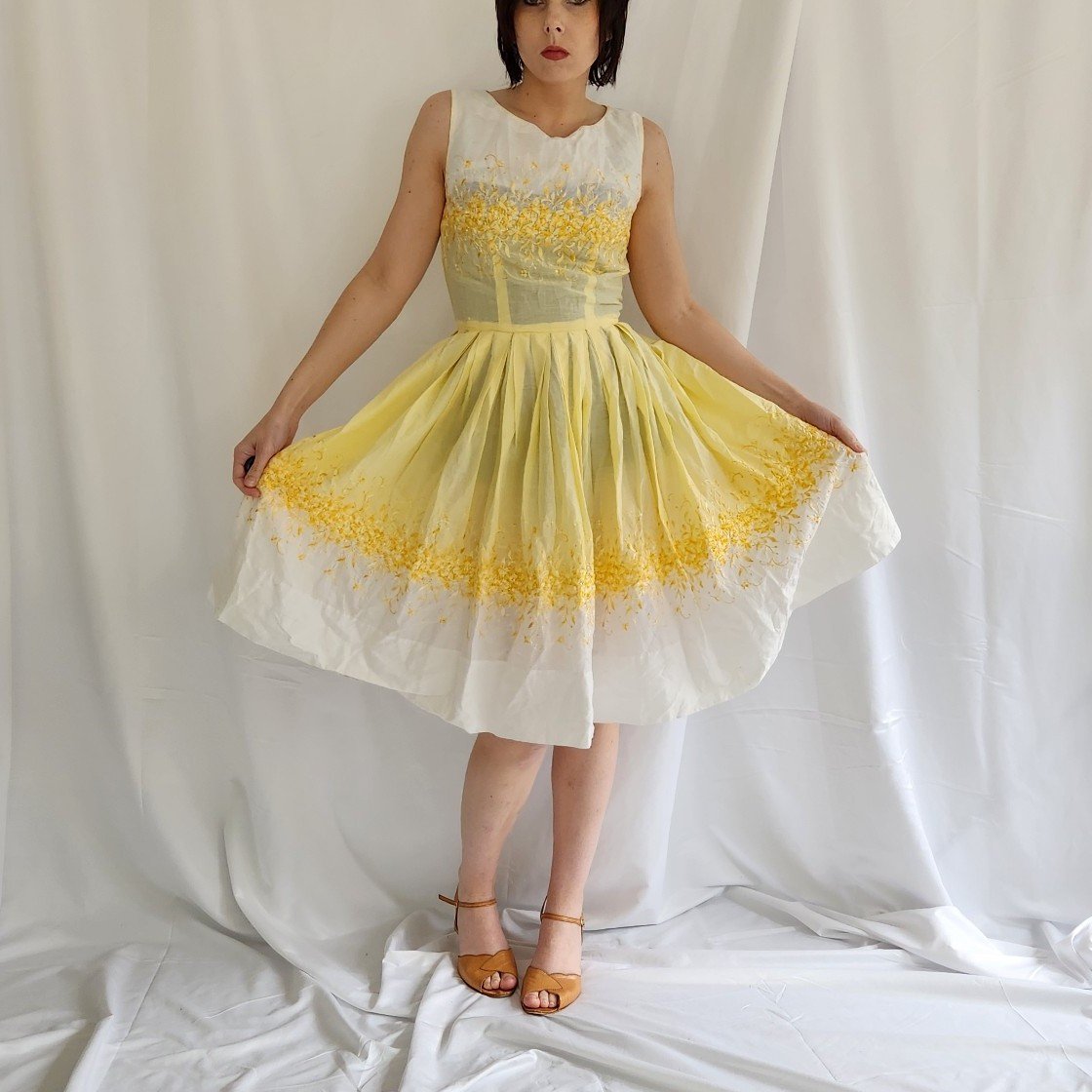 50s/60s White and Yellow Day Dress