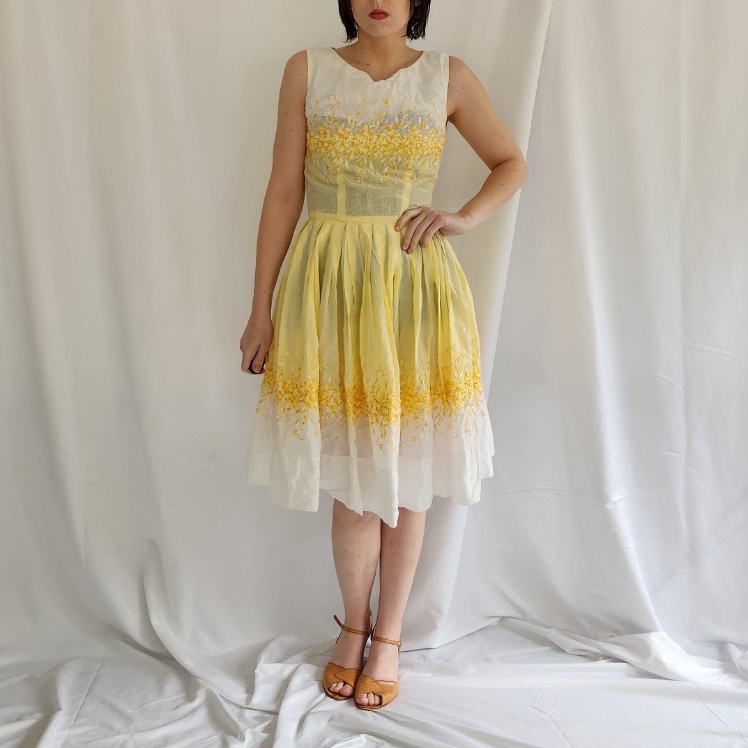 50s/60s White and Yellow Day Dress