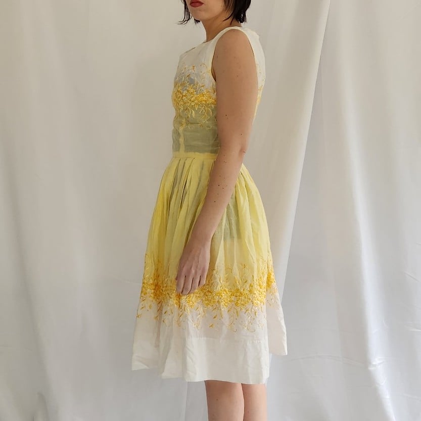 50s/60s White and Yellow Day Dress