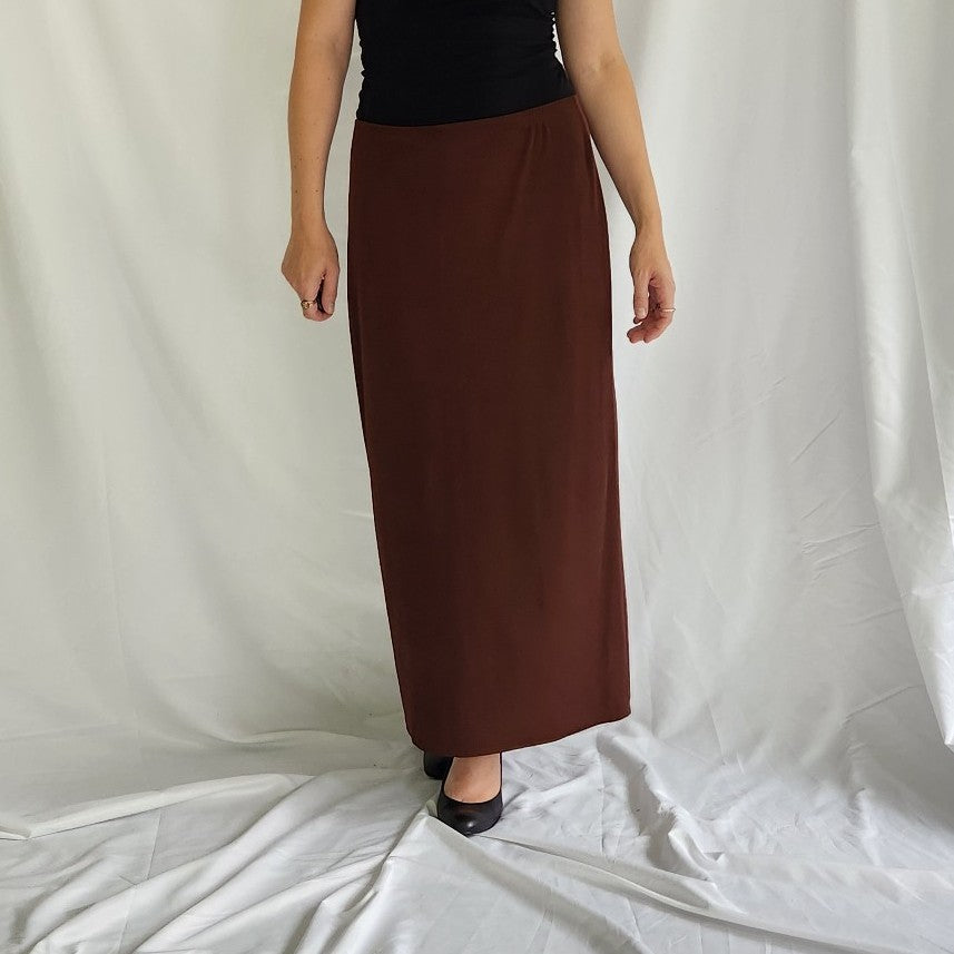 90s Brown Stretchy Maxi Skirt