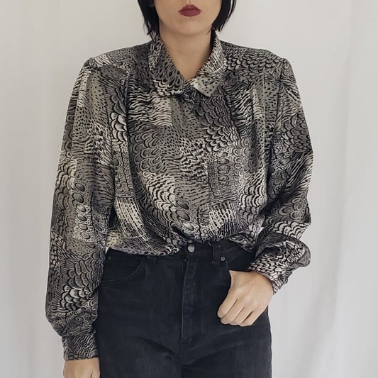 80s Silver Satin Blouse