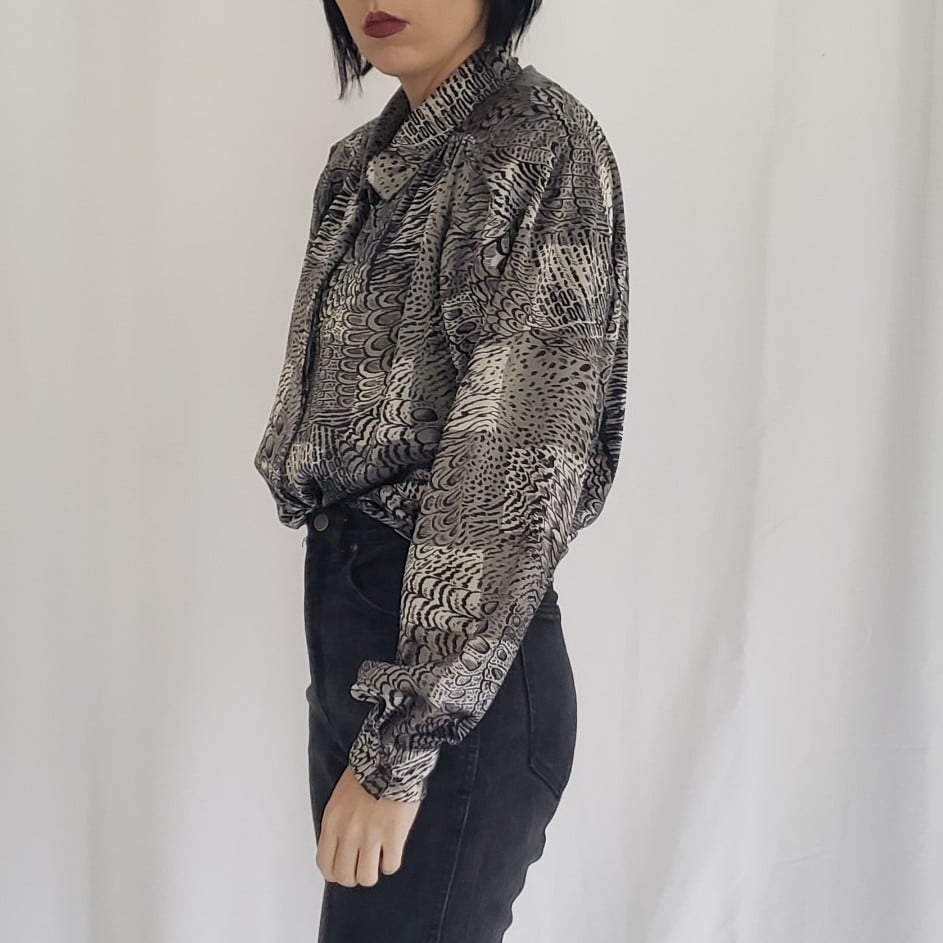 80s Silver Satin Blouse