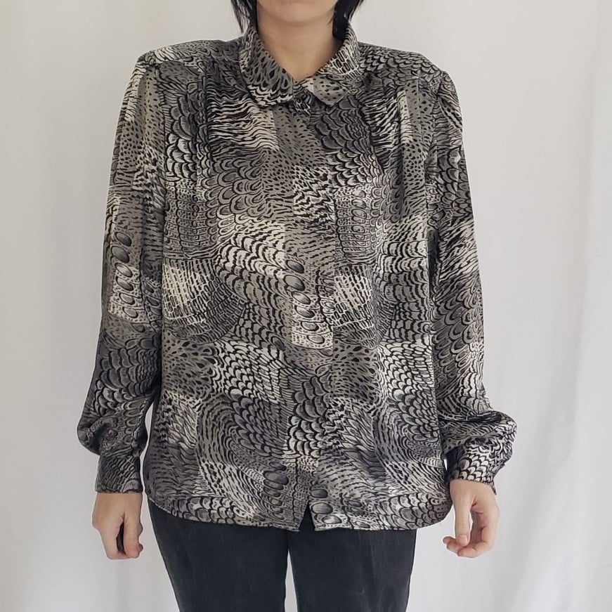 80s Silver Satin Blouse