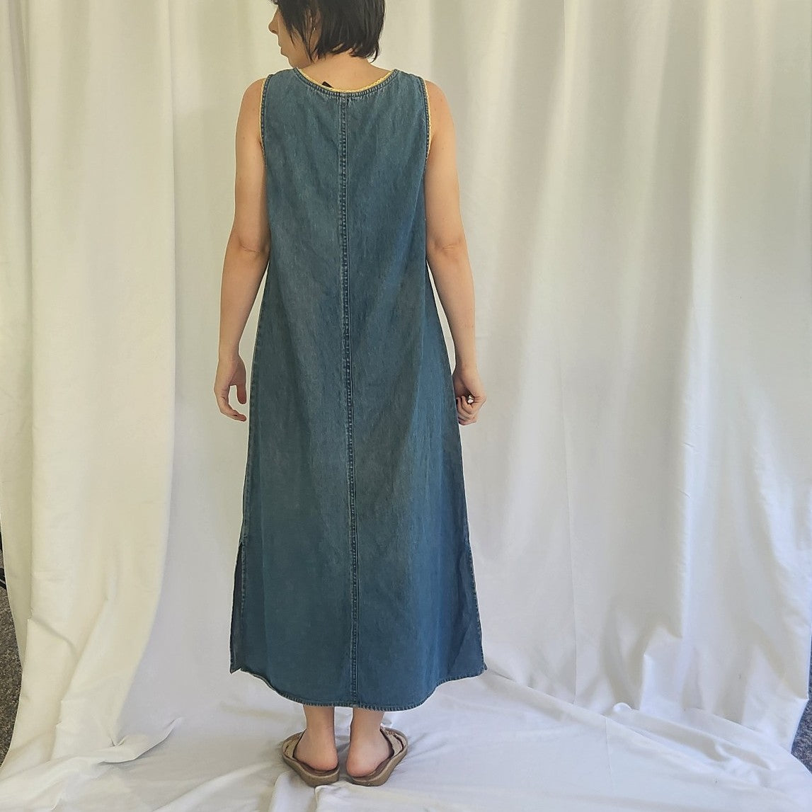 90s/00s Floral Embroidered Denim Dress
