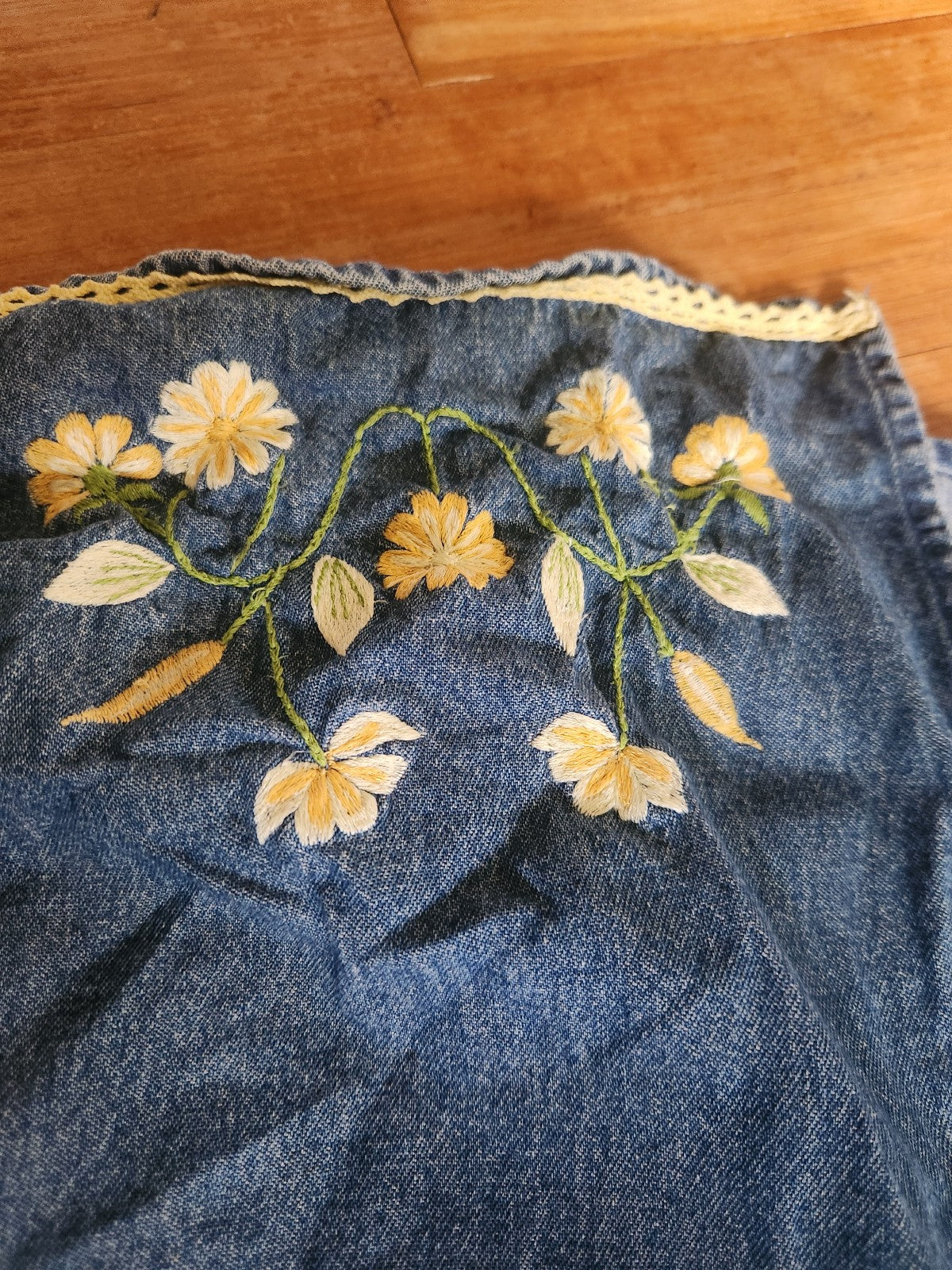 90s/00s Floral Embroidered Denim Dress