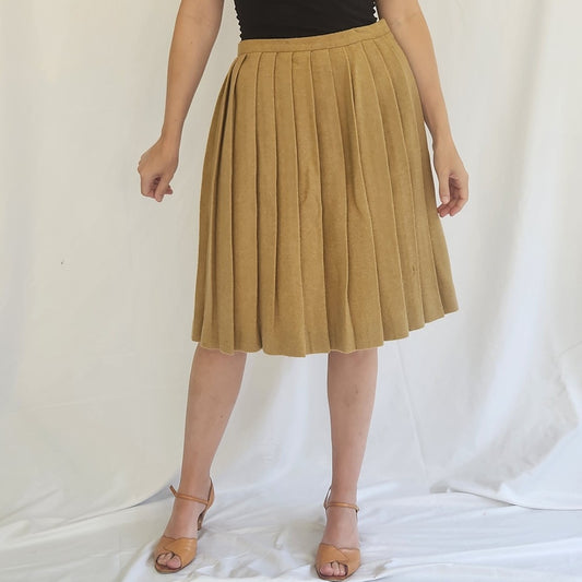 70s Tan Pleated Knee Length Skirt