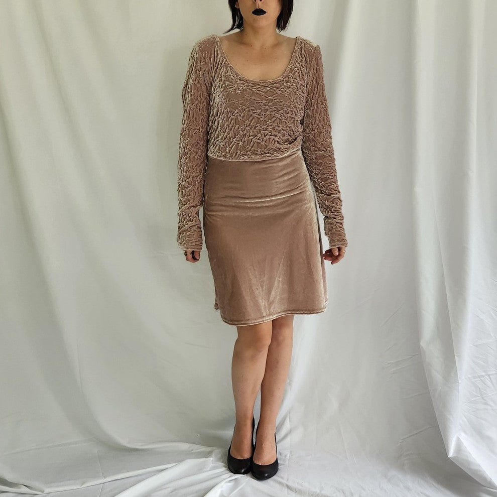 90s Tan Velvet Whimsigoth Dress