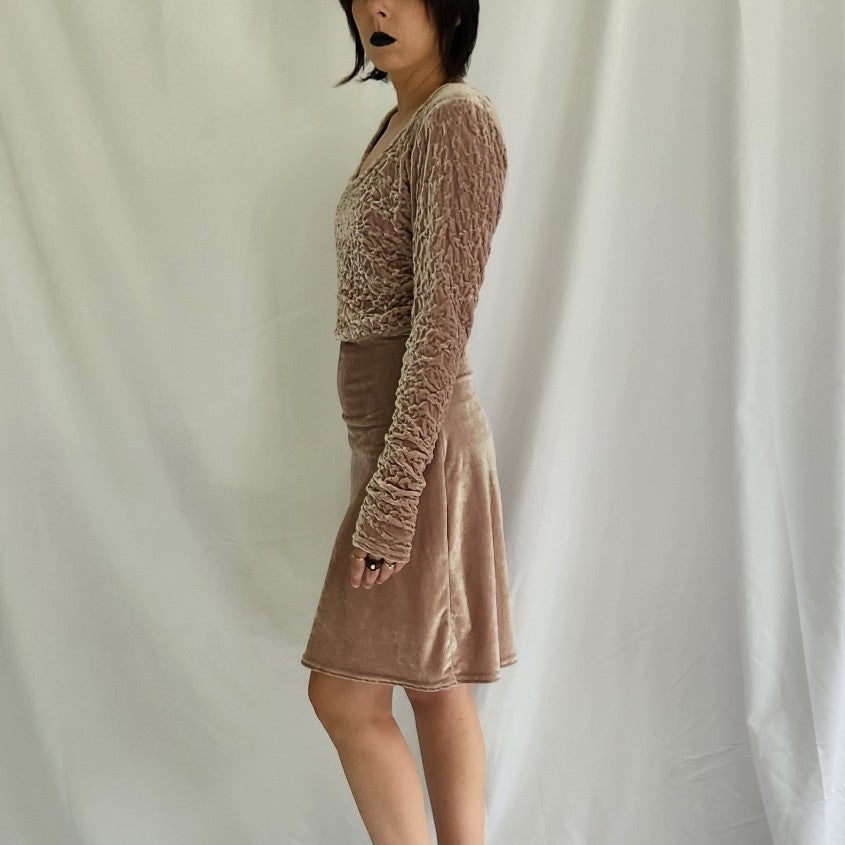 90s Tan Velvet Whimsigoth Dress