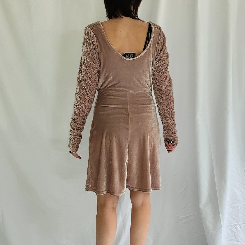 90s Tan Velvet Whimsigoth Dress