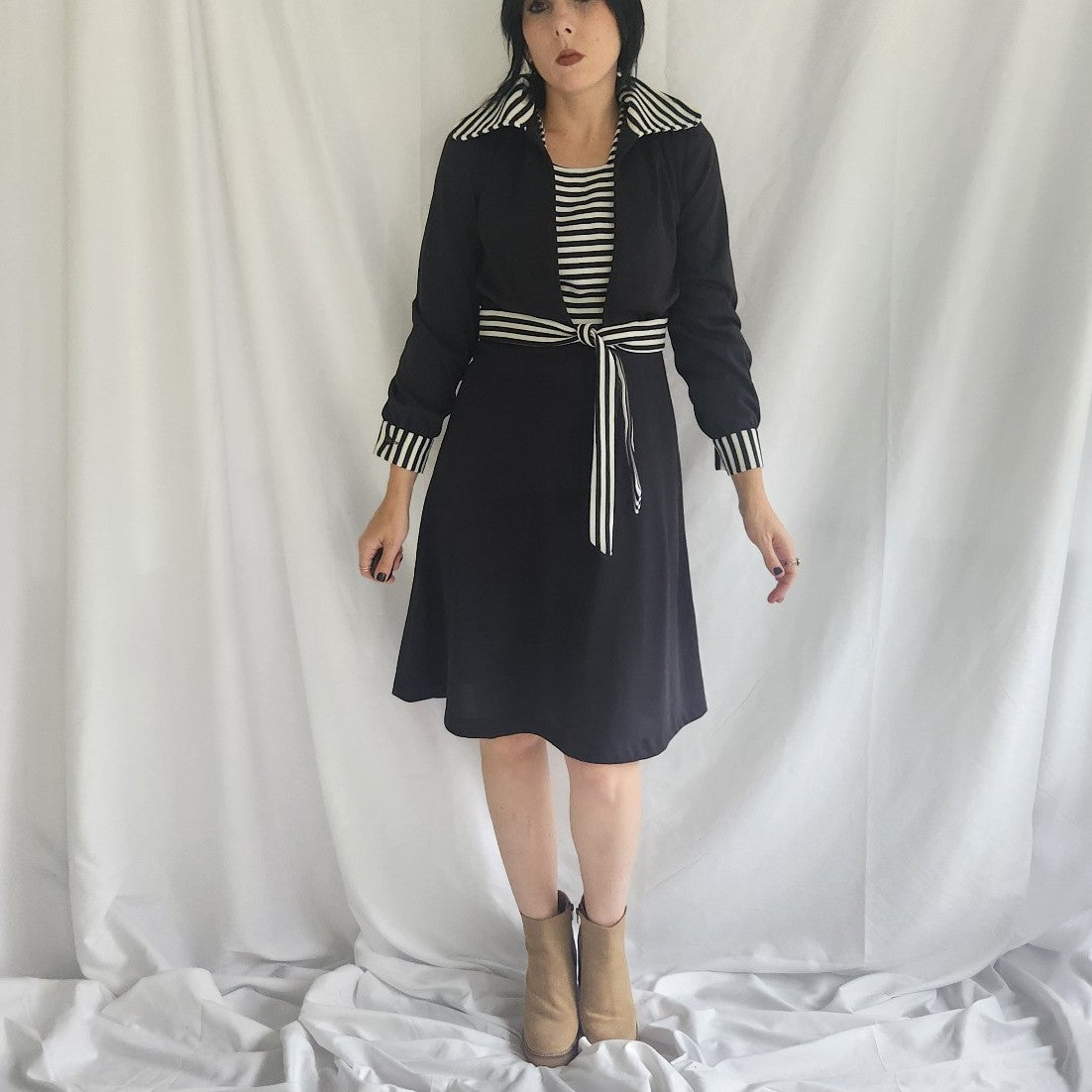 70s Black and White Striped Dress with Jacket
