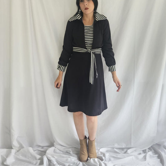70s Black and White Striped Dress with Jacket