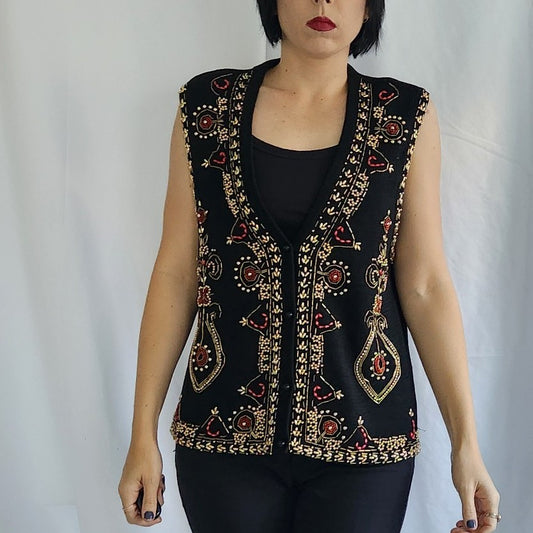 80s Black and Gold Beaded Sweater Vest