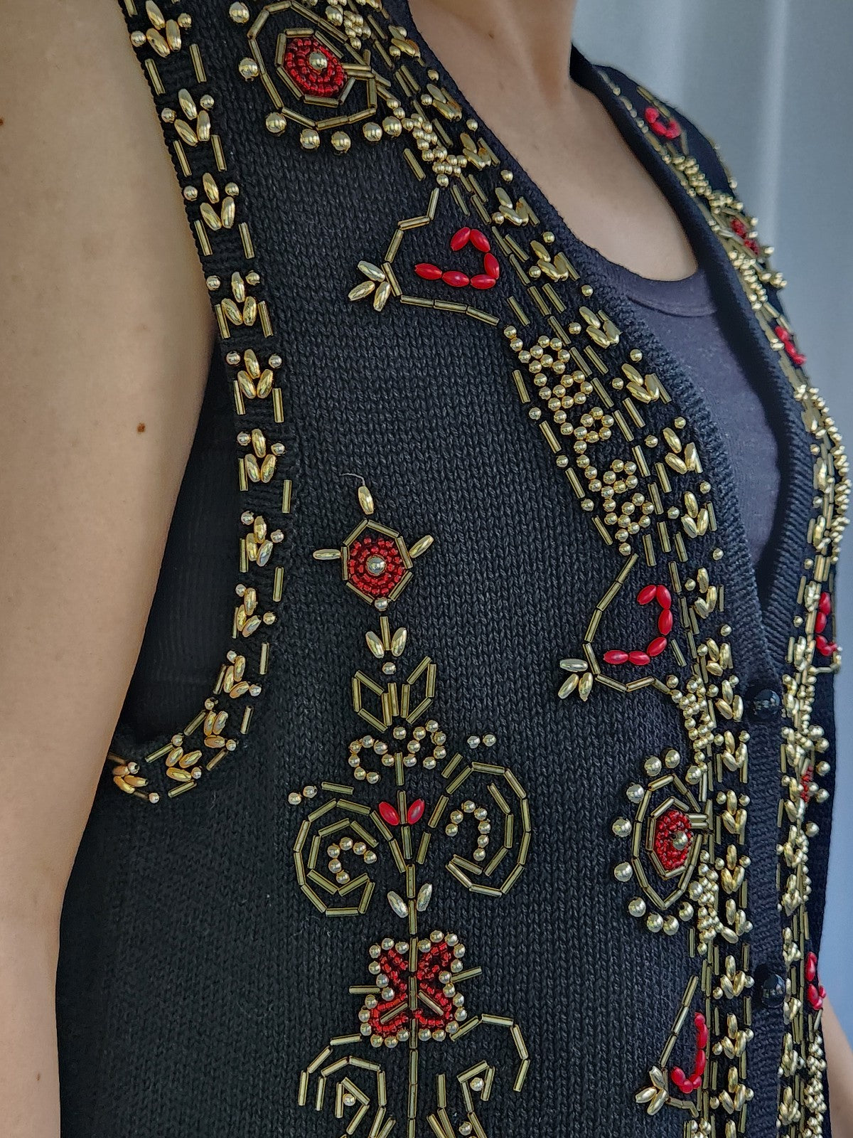 80s Black and Gold Beaded Sweater Vest
