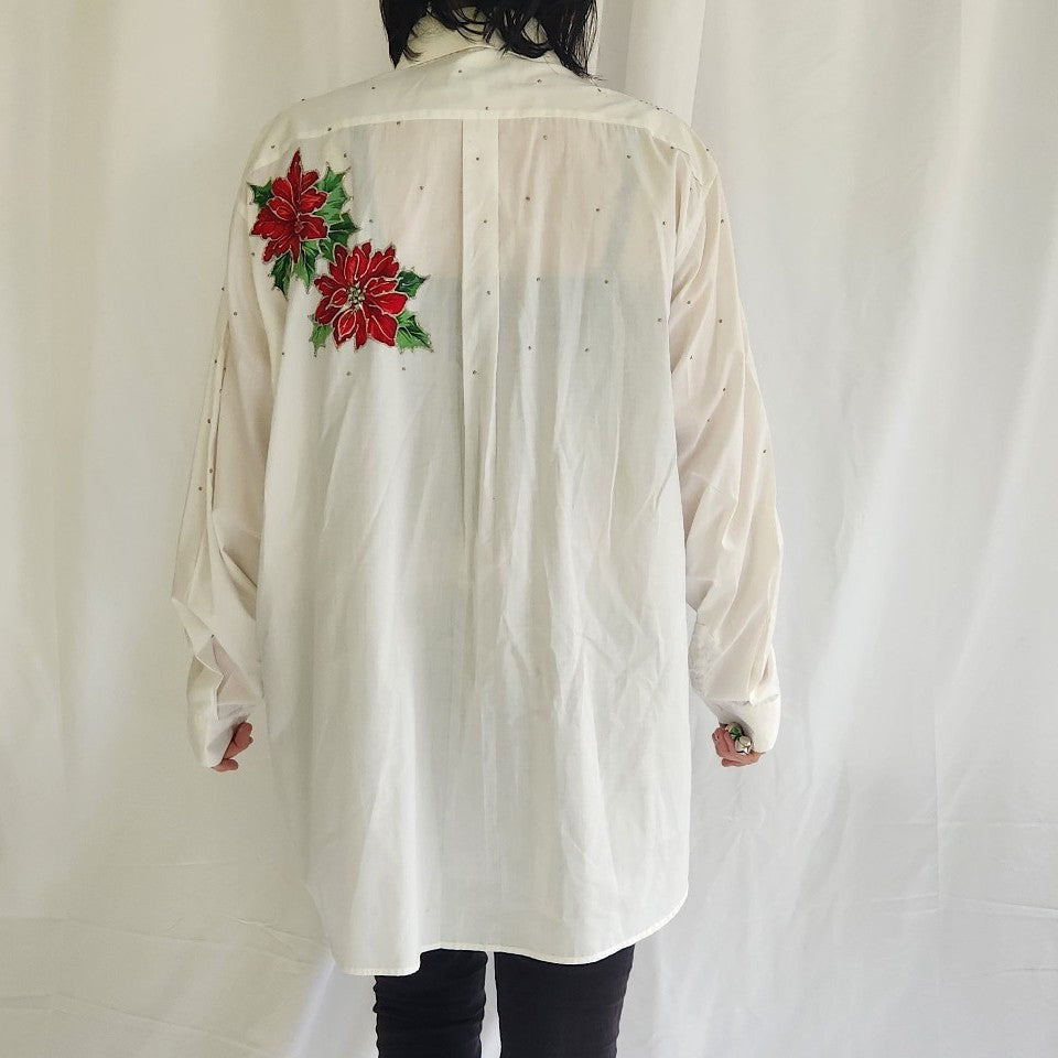 90s Poinsettia Hand Painted Button Down Shirt
