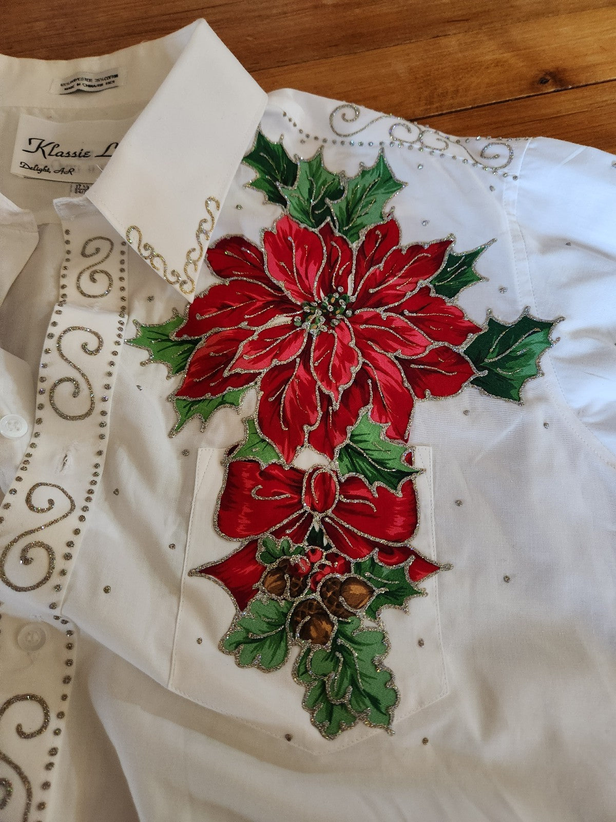 90s Poinsettia Hand Painted Button Down Shirt