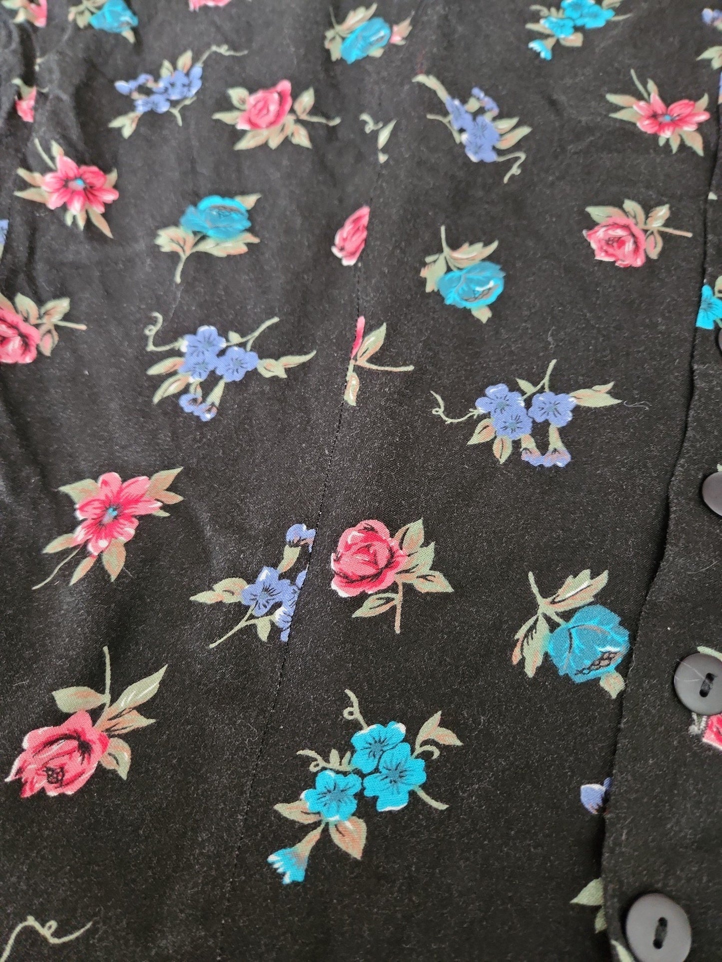 90s Black Floral Button Down Skirt