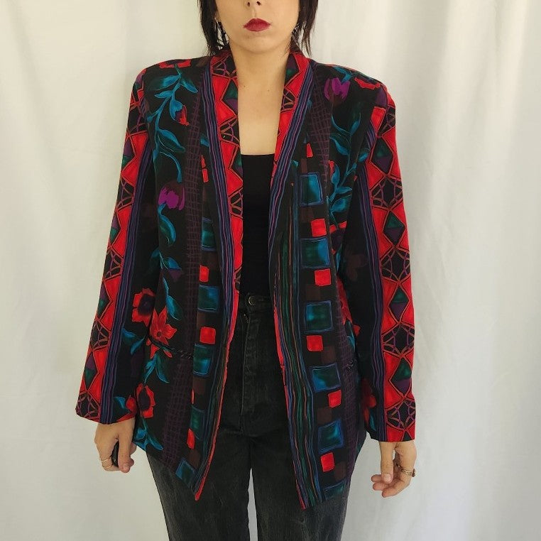 80s Black, Red, and Green Funky Blazer