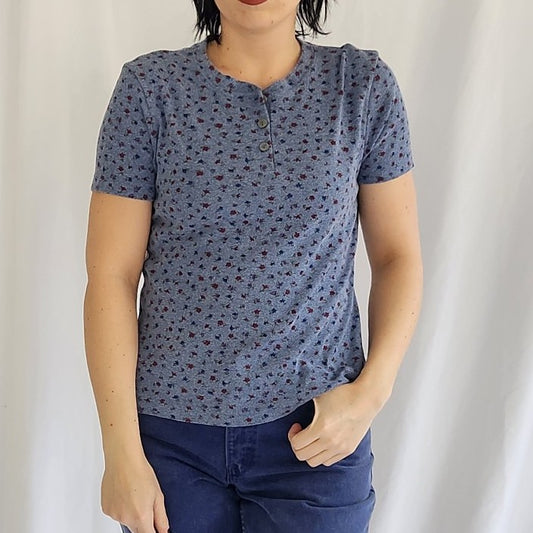 90s Blue Ditsy Floral Tee