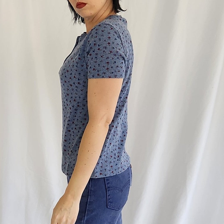 90s Blue Ditsy Floral Tee