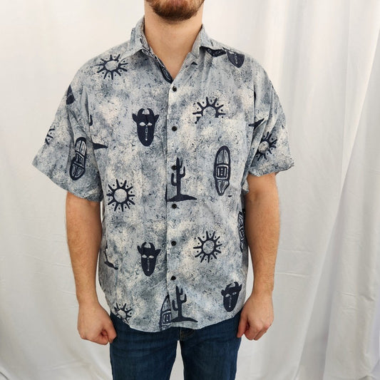 90s Blue Southwest Print Shirt