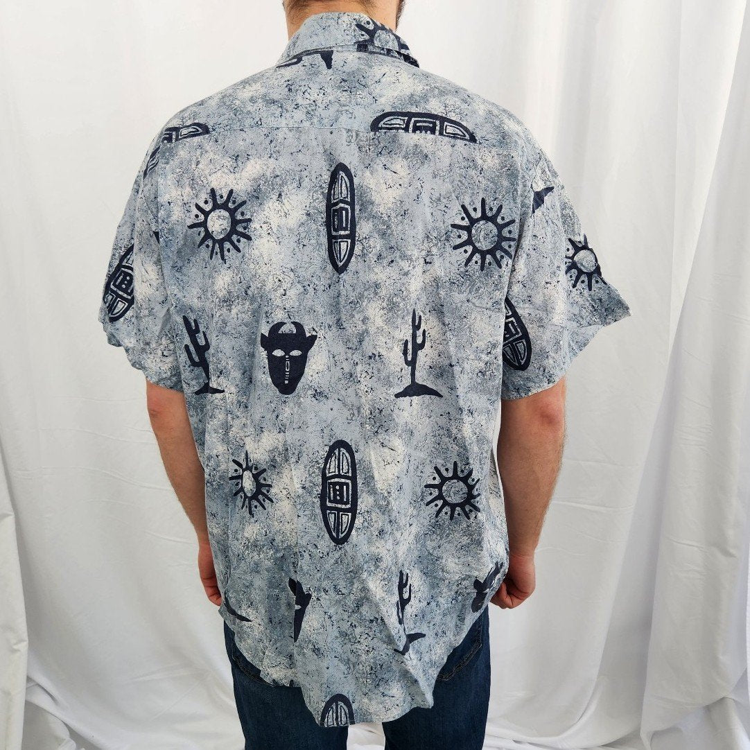 90s Blue Southwest Print Shirt