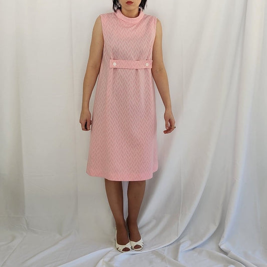 60s/70s Pink and White Mod Sheath Dress