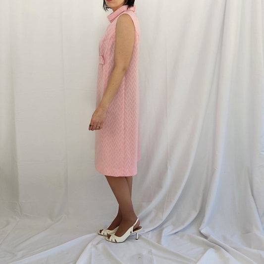 60s/70s Pink and White Mod Sheath Dress