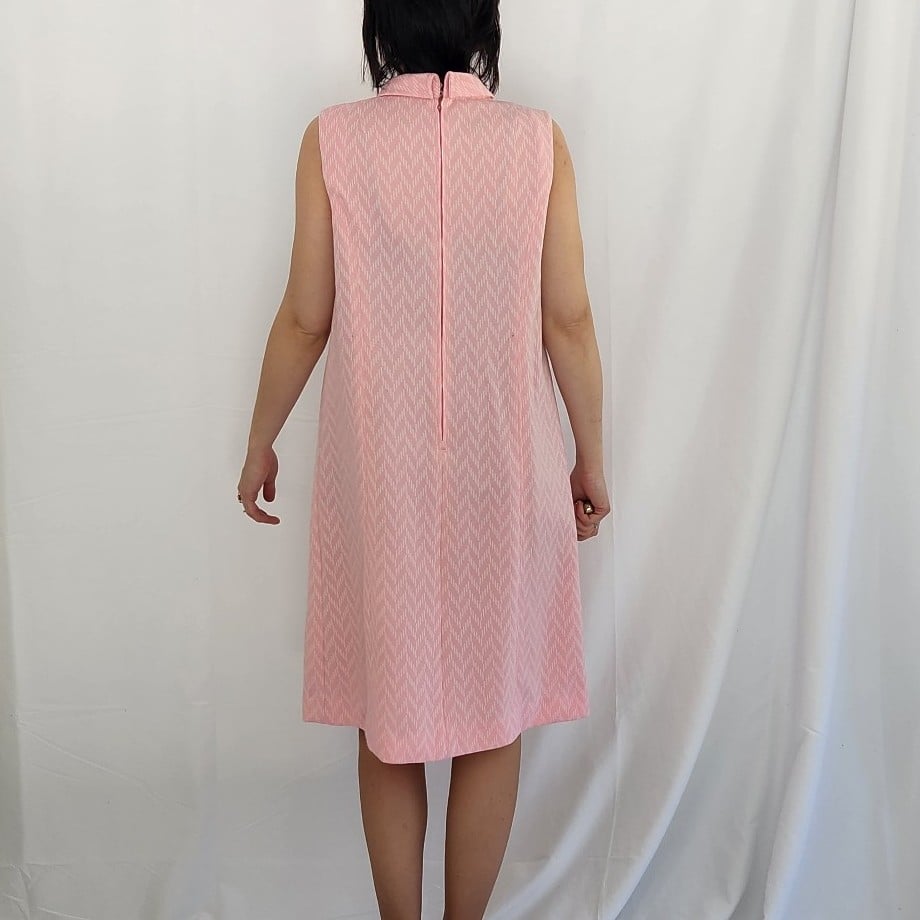 60s/70s Pink and White Mod Sheath Dress