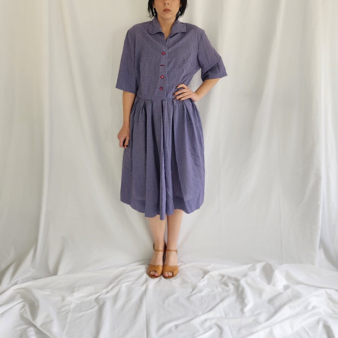 60s Blue and Red Plaid Day Dress