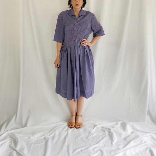 60s Blue and Red Plaid Day Dress