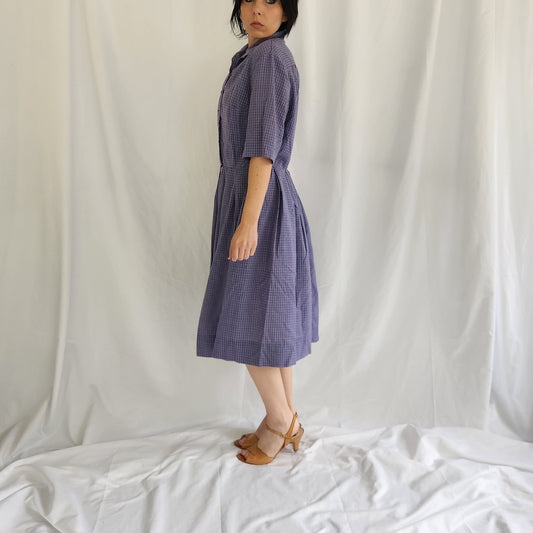 60s Blue and Red Plaid Day Dress