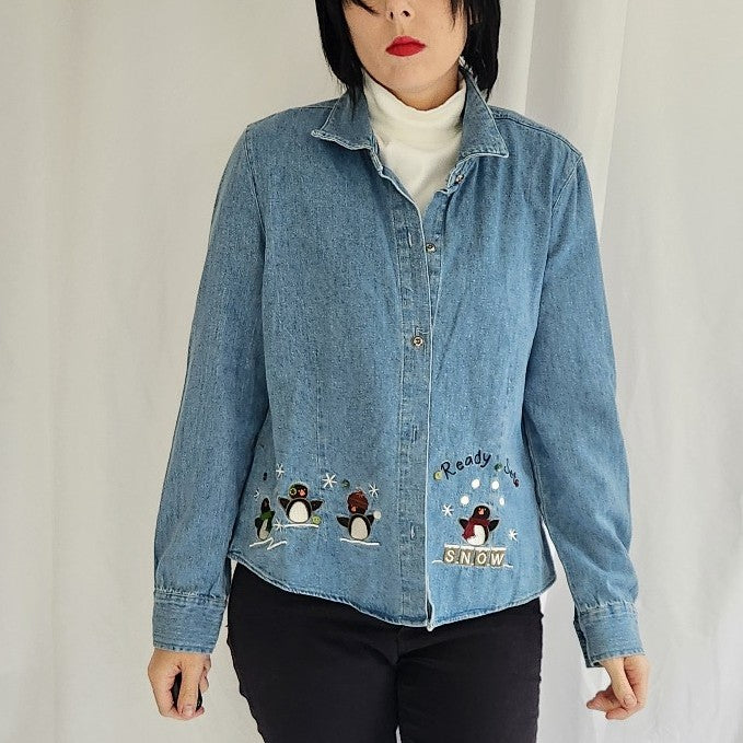 00s Denim Shirt with Penguins