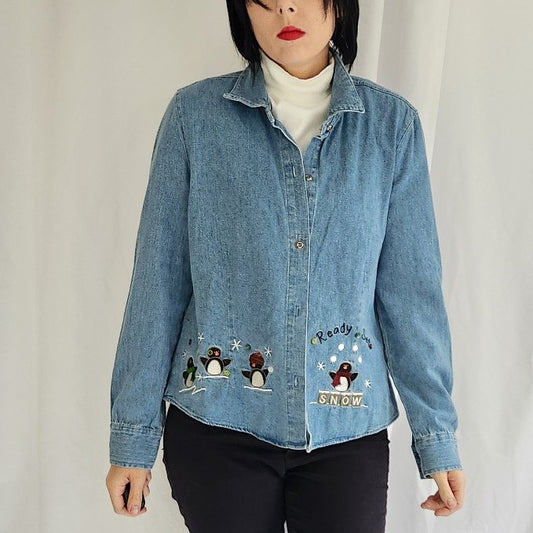00s Denim Shirt with Penguins