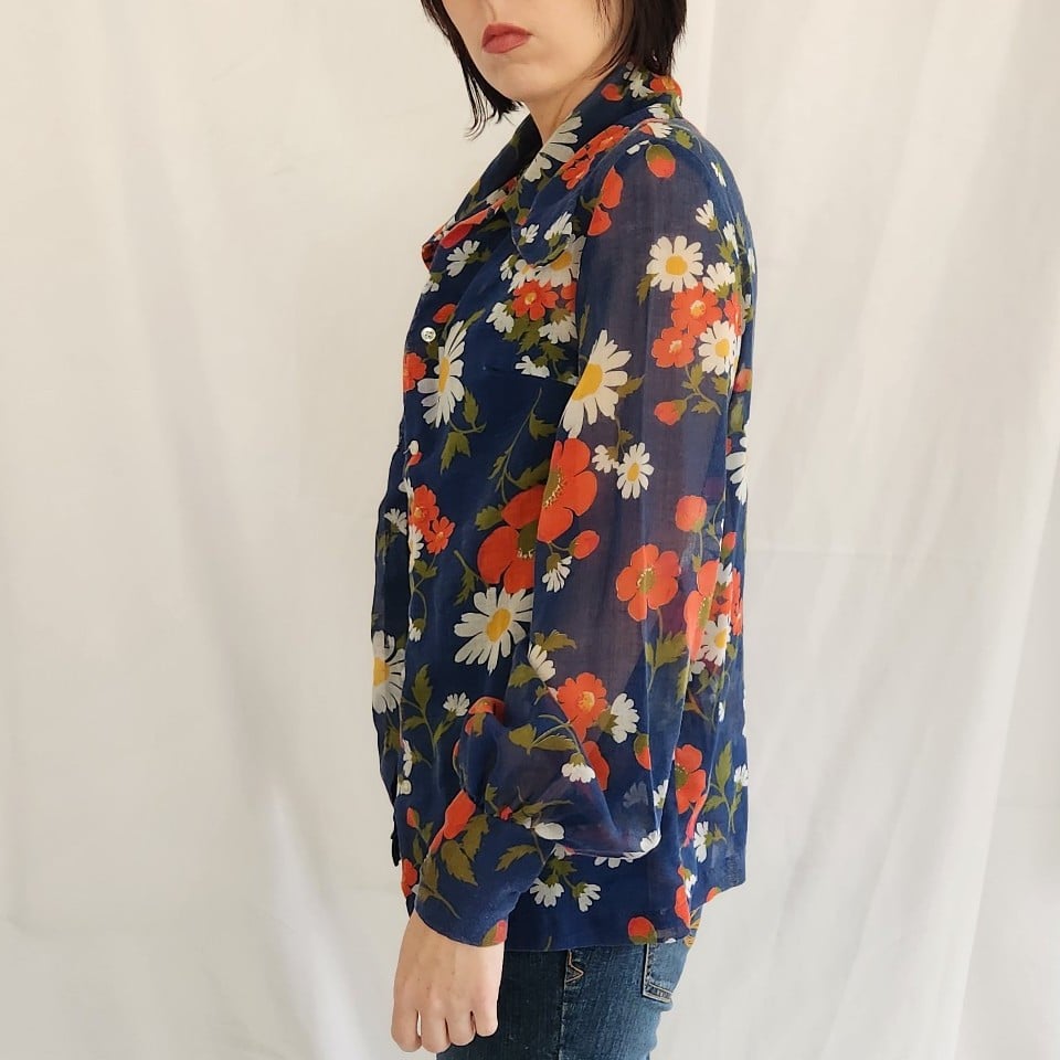 70s Blue Floral Button Down