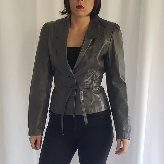 80s Gray Cropped Leather Jacket