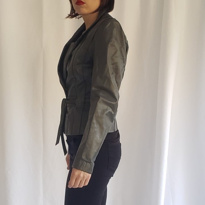 80s Gray Cropped Leather Jacket