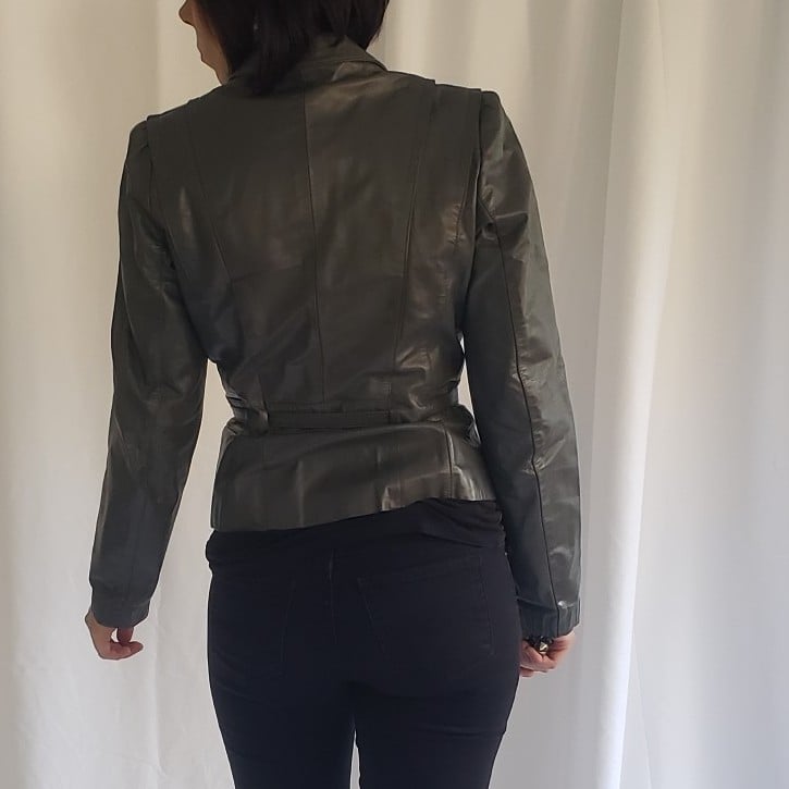 80s Gray Cropped Leather Jacket