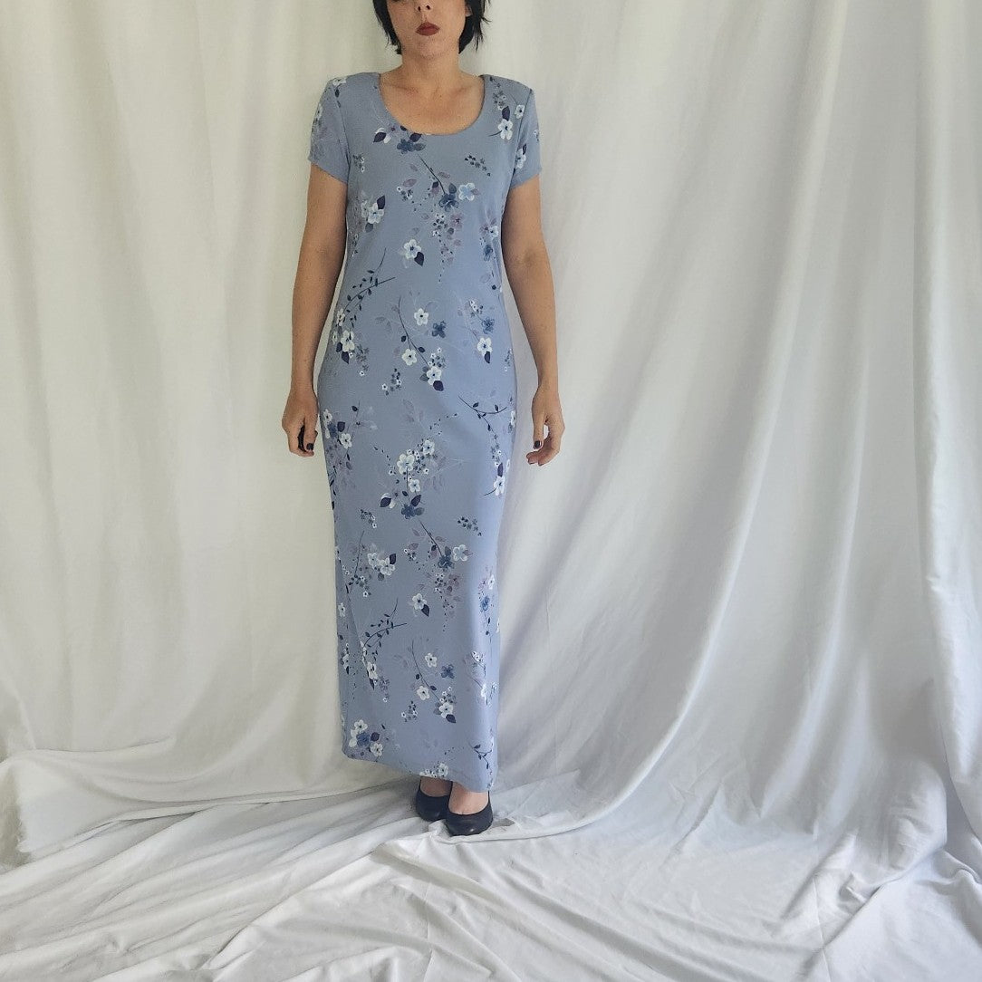 90s Blue and Purple Floral Maxi Dress