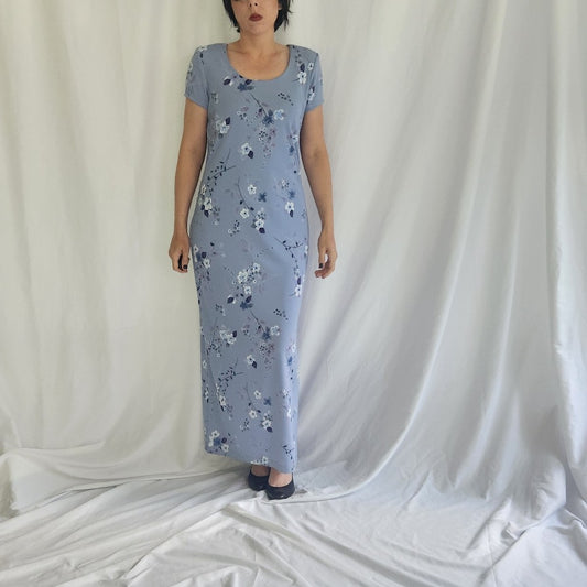 90s Blue and Purple Floral Maxi Dress