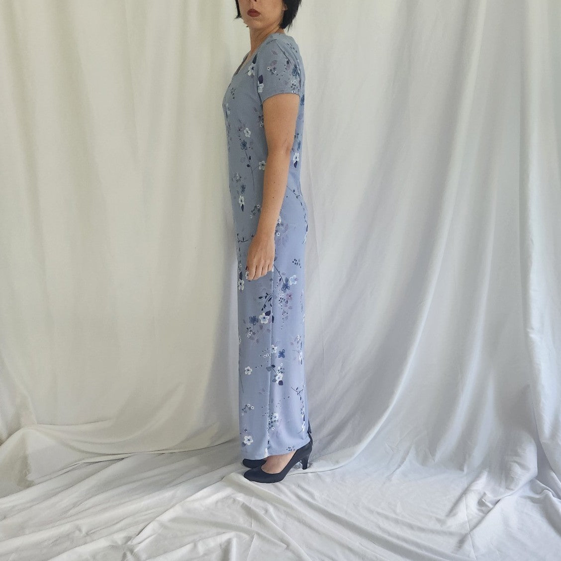 90s Blue and Purple Floral Maxi Dress