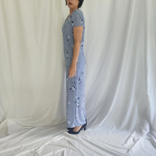 90s Blue and Purple Floral Maxi Dress